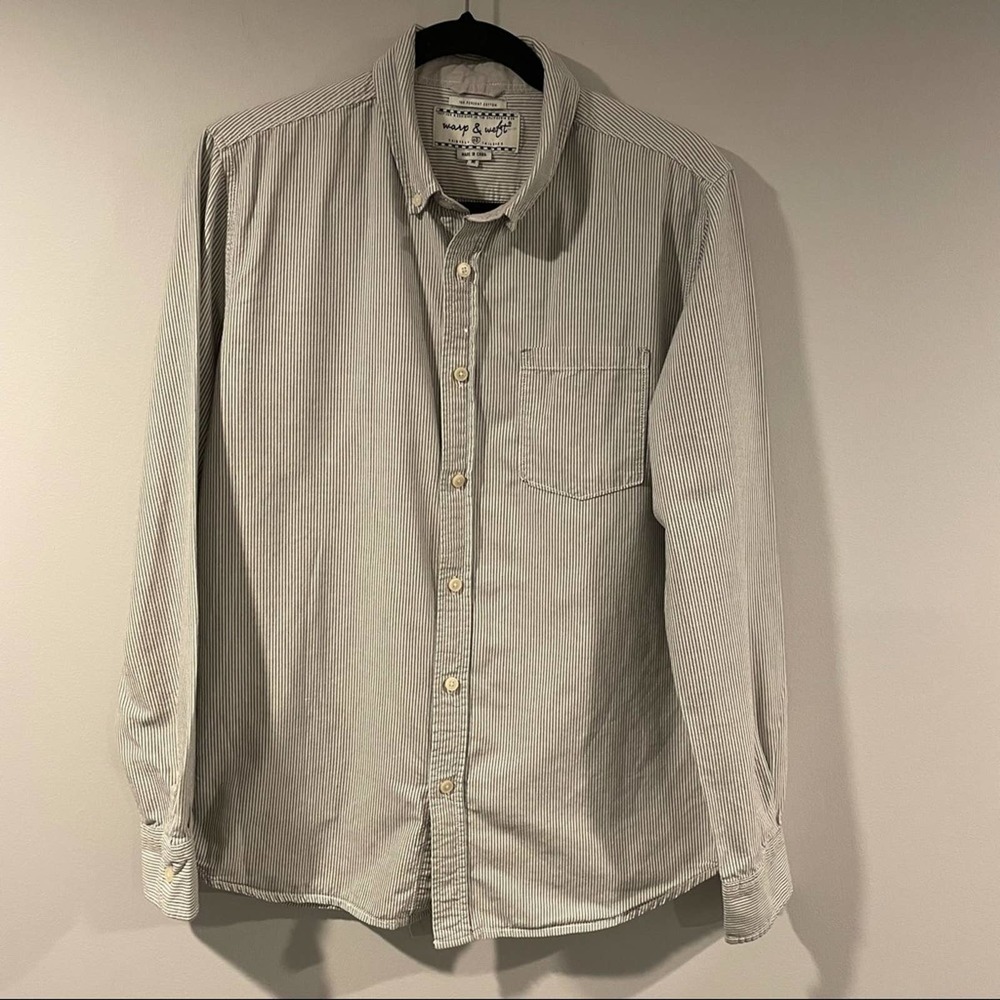 🦋 2/$20 🦋 Warp & Weft Button Up Shirt Cotton Gray Striped Women’s Size Medium